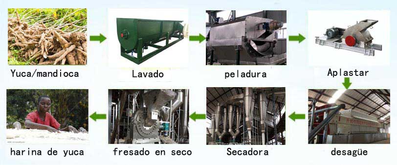Proceso de fabricación de almidón de yuca y harina de yuca